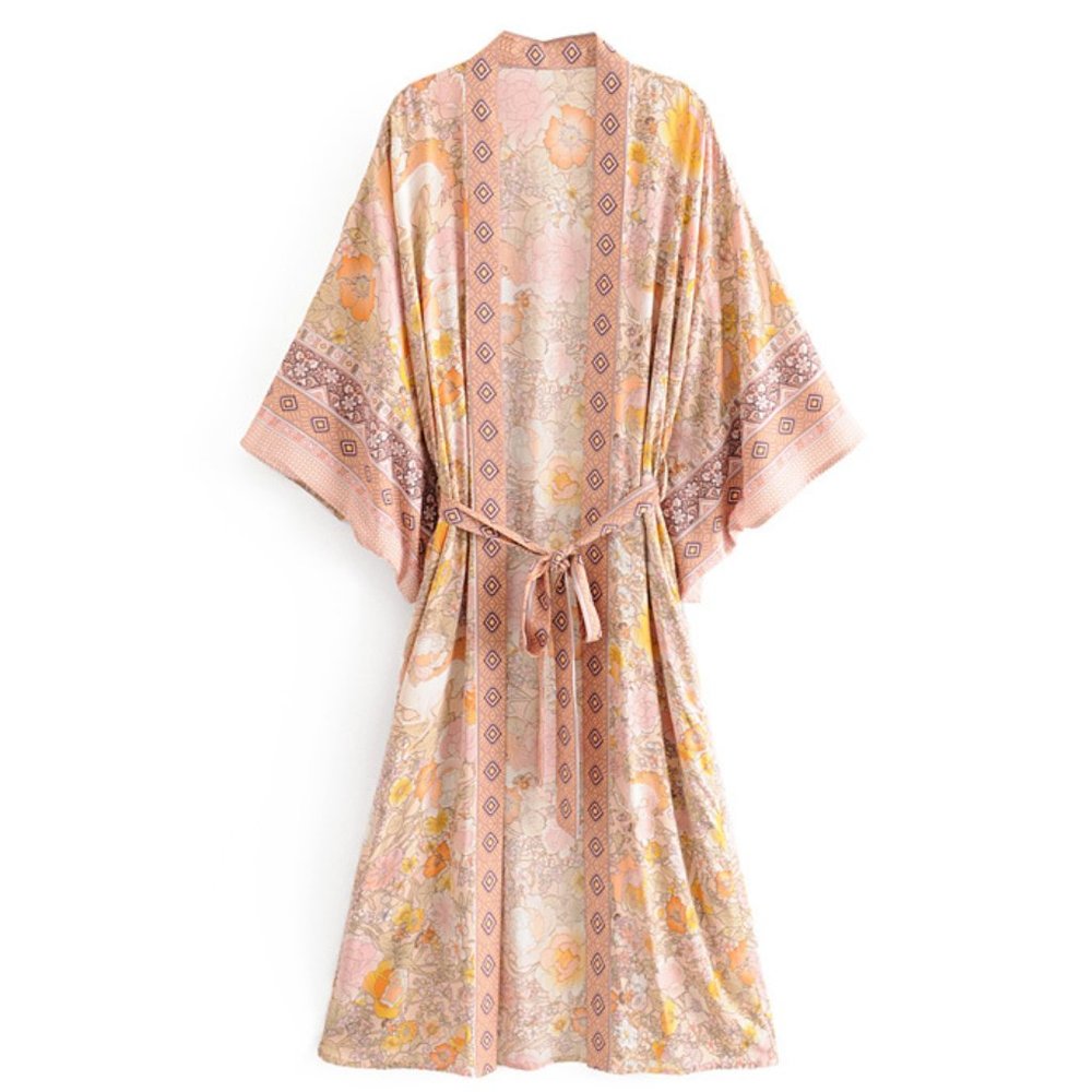 New Boho Floral Kimono Blue Maxi Duster Cardigan - Picture 7 of 11